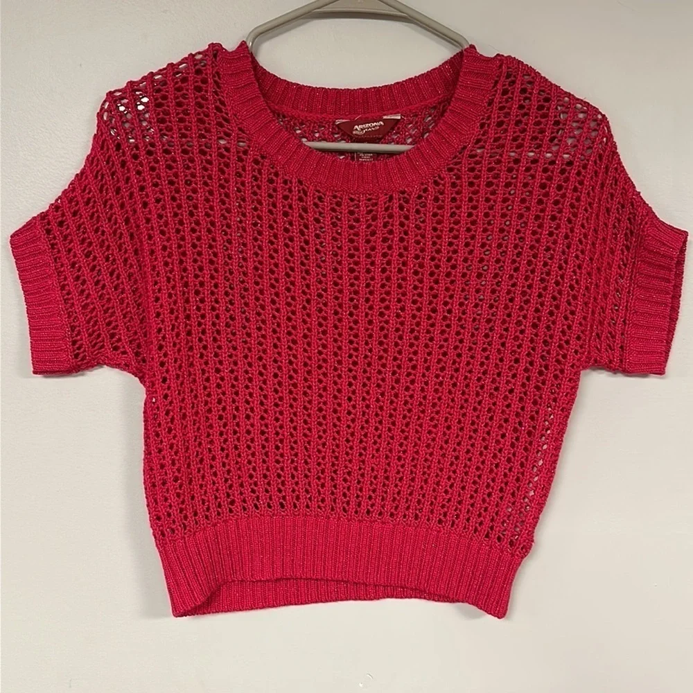 Arizona Jeans , DARK PINK , CROPPED  loose cable sweater, metallic sparkle, XL